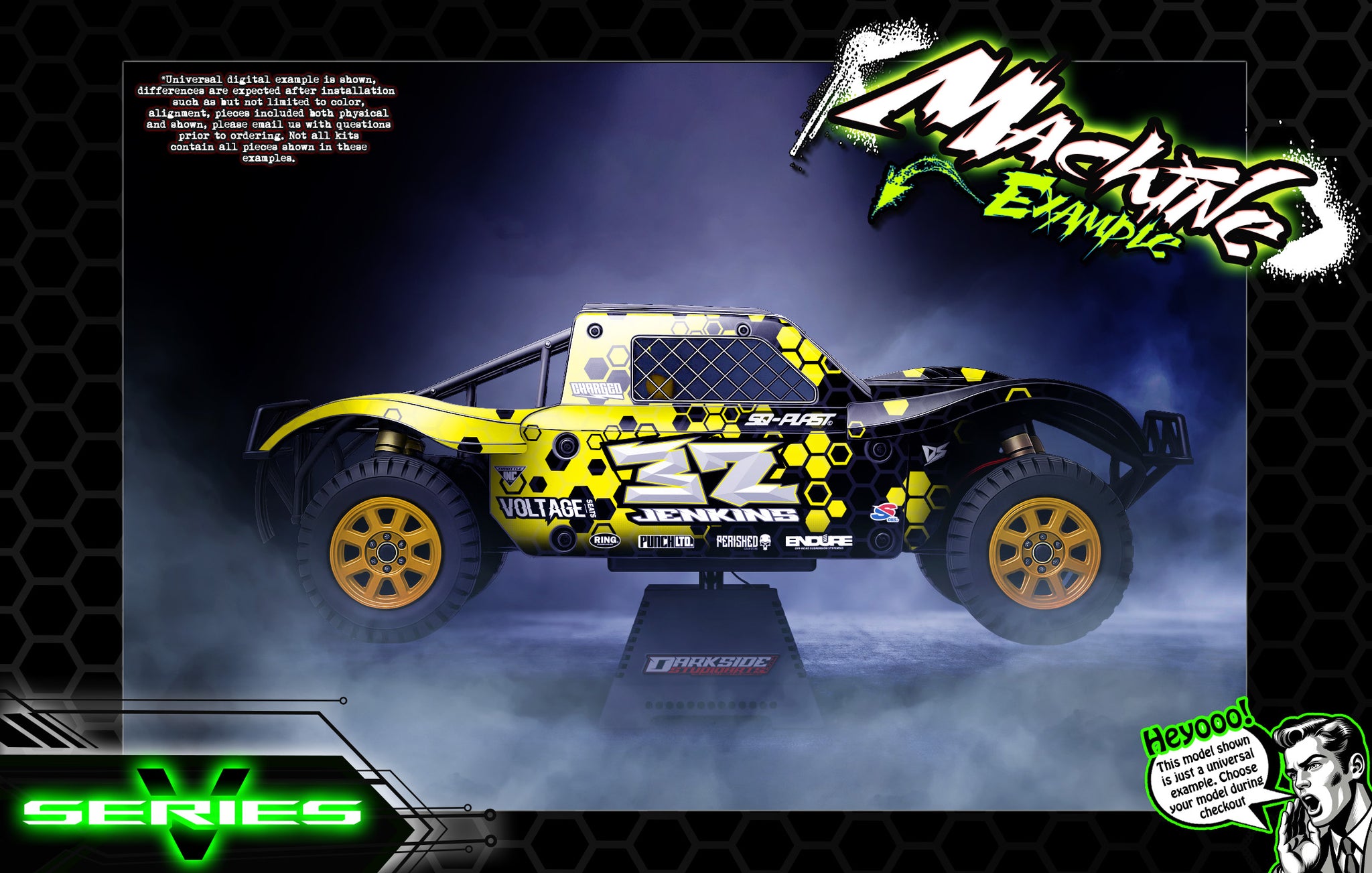 'Series V' Themed Body Decal Graphics Kit Fits Losi 5Ive-T / Rovan / King Motor 30° North Big Flex (Which Can Fit 2.0 ChassisAs Well) | Darkside Studio Arts LLC.