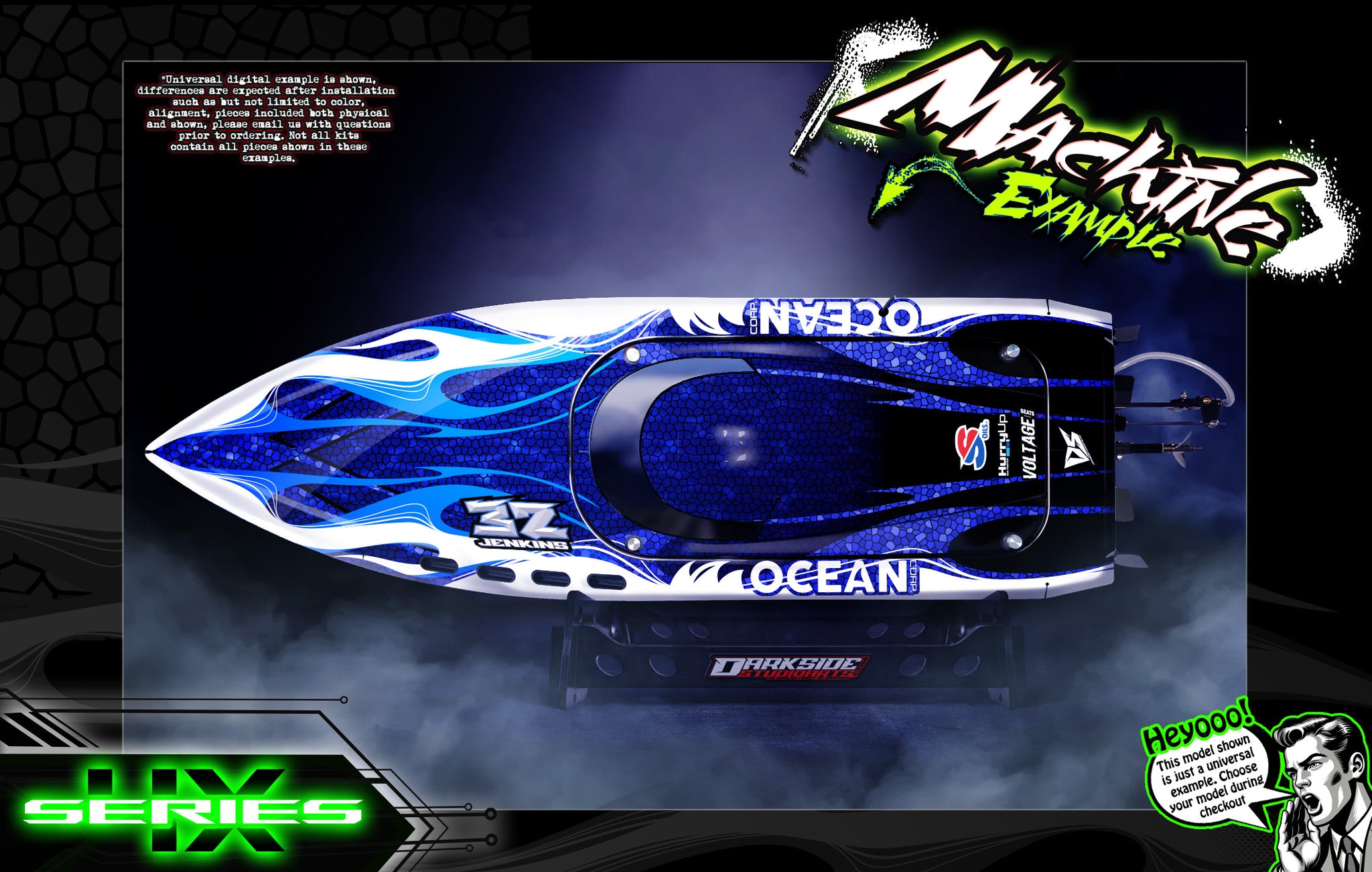 'Series 4X' Themed Graphics Skin Kit Fits Pro Boat Jetstream Recoil Veles Impulse Shockwave Sonicwake Zelos BlackJack React UL19 | Darkside Studio Arts LLC.