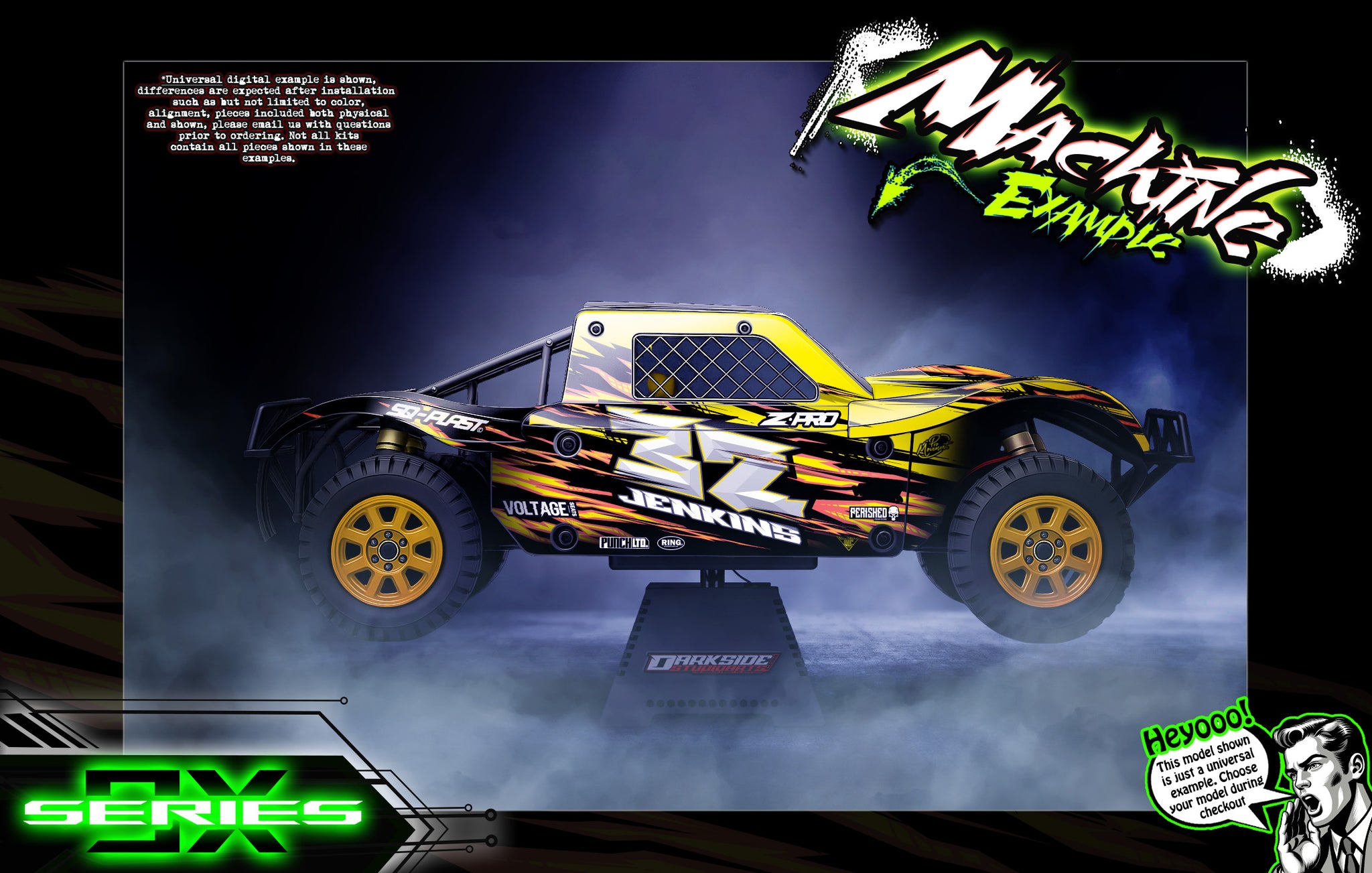 'Series 9X' Themed Body Decal Graphics Kit Fits Losi 5Ive-T / Rovan / King Motor 30° North Big Flex (Which Can Fit 2.0 ChassisAs Well) | Darkside Studio Arts LLC.