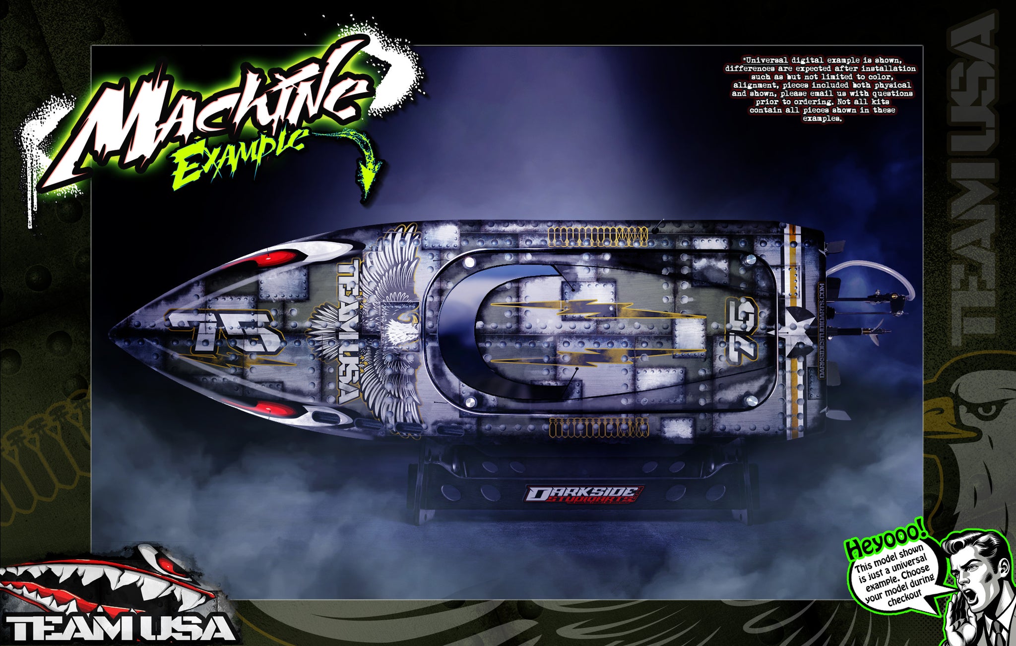'Team USA' Themed Graphics Skin Kit Fits Pro Boat Jetstream Recoil Veles Impulse Shockwave Sonicwake Zelos BlackJack React UL19 | Darkside Studio Arts LLC.