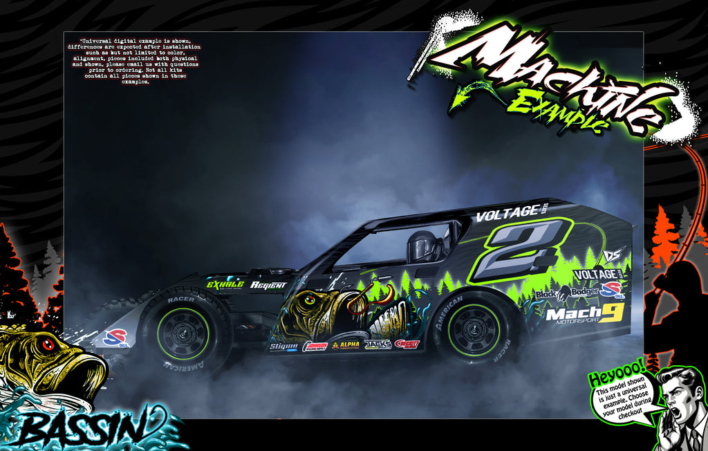 'Bassin' Customizable Wrap Skin Graphics Fits Sippel LM22 Desperado, LM26 Kingslayer, 22 Gunslinger, Mark 8, Mark 9 & Mark 10 Late Model & Modified Dirt Oval | Darkside Studio Arts LLC.