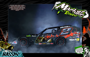 'Bassin' Customizable Wrap Skin Graphics Fits Traxxas Slash Mudboss Modified Dirt Oval - Acid Green - Darkside Studio Arts LLC.