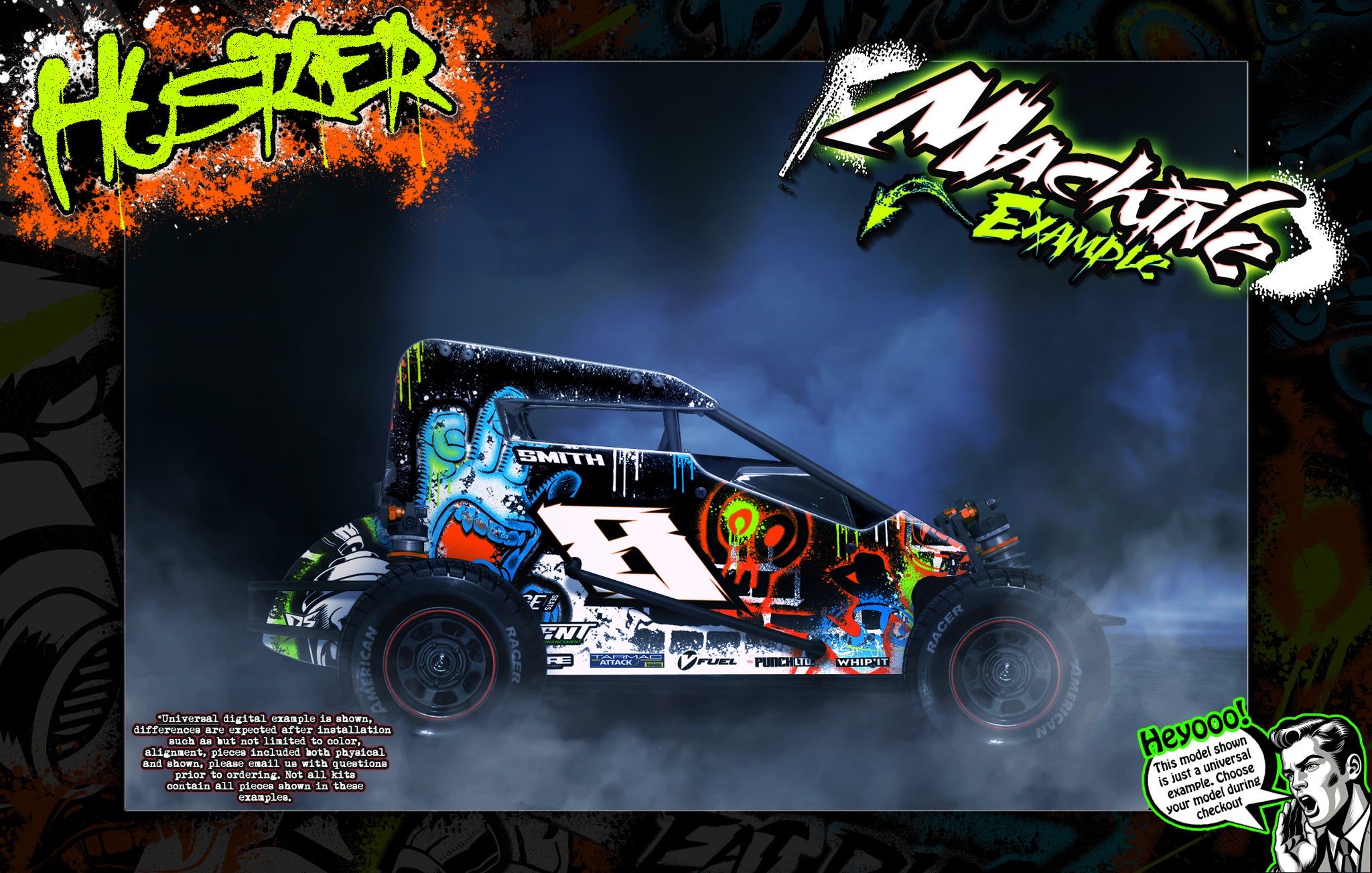 'Hustler' Customizable Graphics Wrap Kit For Custom Works Beast Midget, Eldora Sprint, Outlaw - Darkside Studio Arts LLC.