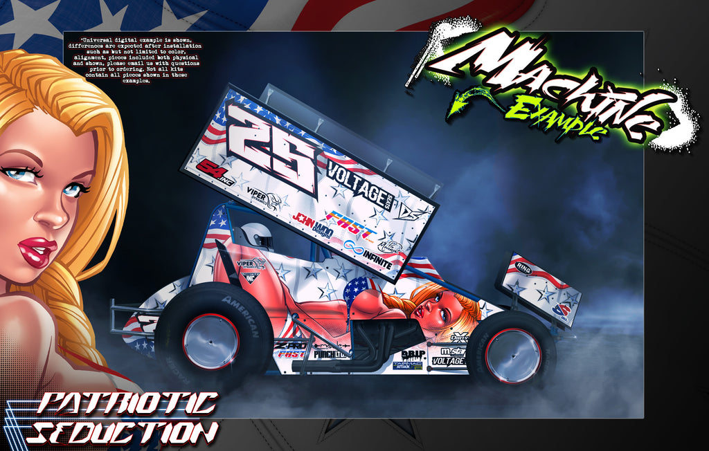 'Patriotic Seduction' Customizable Graphics Wrap Kit For Team GFRP Weapon Sprint Midget Hustler Assault JACK Paradigm Body | Darkside Studio Arts LLC.