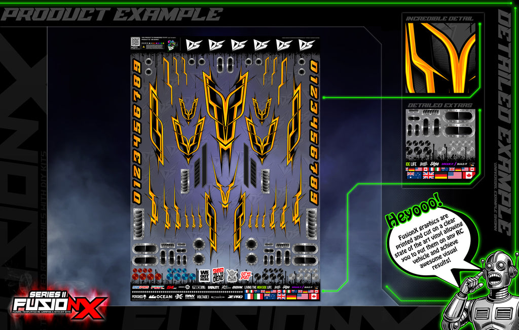 'Series 11B' FusionX Universal Aftermarket Graphics Kit Suitable For ProBoat, Oxidean Marine, Traxxas, TFL, Kyosho & Other RC Boats | Darkside Studio Arts LLC.