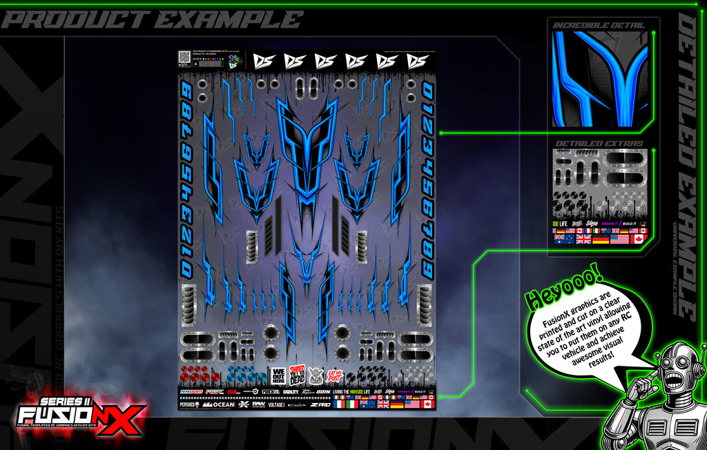 'Series 11B' FusionX Universal Aftermarket Graphics Kit Suitable For ProBoat, Oxidean Marine, Traxxas, TFL, Kyosho & Other RC Boats | Darkside Studio Arts LLC.