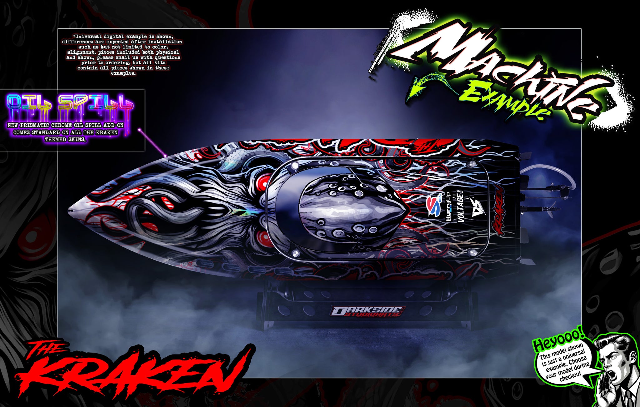'The Kraken' Themed Graphics Skin Kit Fits Streamline RC Thrasher Bash Boats V1 V2 V3 G2 | Darkside Studio Arts LLC.