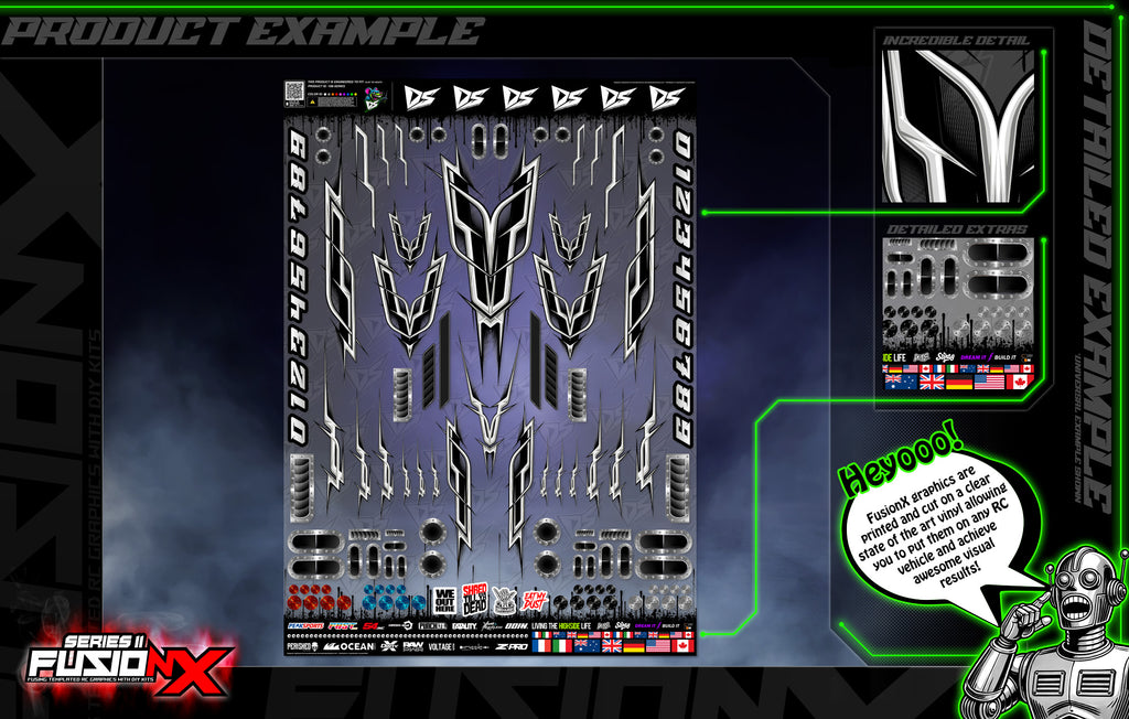 'Series 11B' FusionX Universal Aftermarket Graphics Kit Suitable For ProBoat, Oxidean Marine, Traxxas, TFL, Kyosho & Other RC Boats | Darkside Studio Arts LLC.