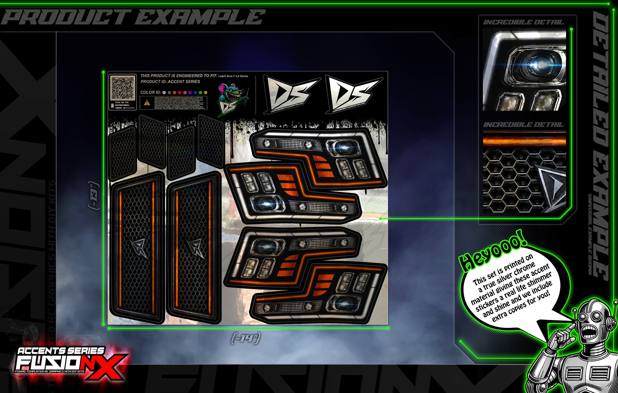 'Accent Series' FusionX Universal Aftermarket Headlight Set Fits Losi® 5IVE-TE 3.0 Series | Darkside Studio Arts LLC.