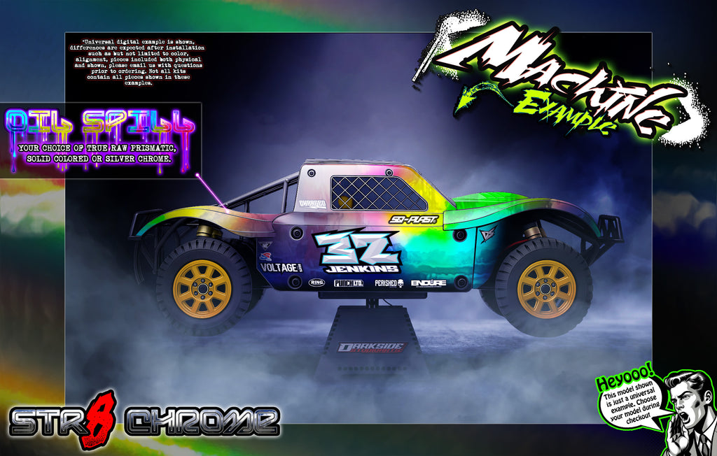 'Str8 Chrome' Themed Graphics Kit Fits 30° North Big Flex Body | Losi® 5IVE-T | King Motor | Rovan | Darkside Studio Arts LLC.