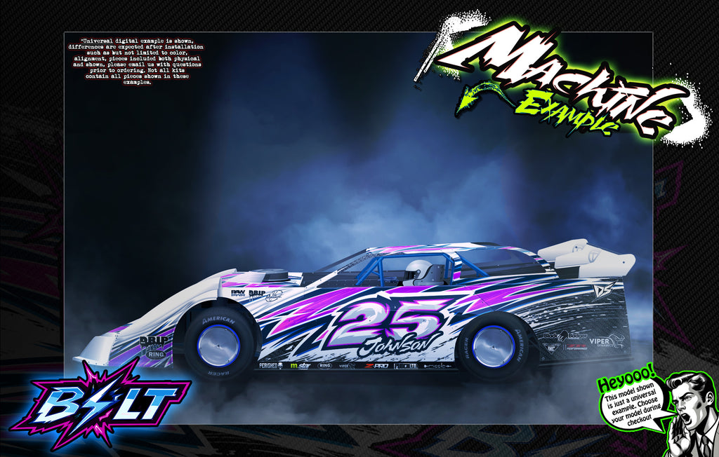 'Bolt' Themed Wrap Fits Shark RC Slash Street Stock | Caddy | Code Red | Hat Trick | Hitman | Joker | Judge | Outlaw | Punisher | Ricochet | Riddler | Shaggin | Six Pack | Slingshot | SuperStreet | Gambler | TKO | Villain | Camry | Darkside Studio Arts LLC.