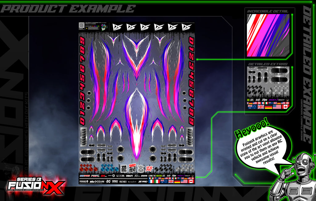 'Series 13B' FusionX Universal Aftermarket Graphics Kit Suitable For ProBoat, Oxidean Marine, Traxxas, TFL, Kyosho & Other RC Boats | Darkside Studio Arts LLC.