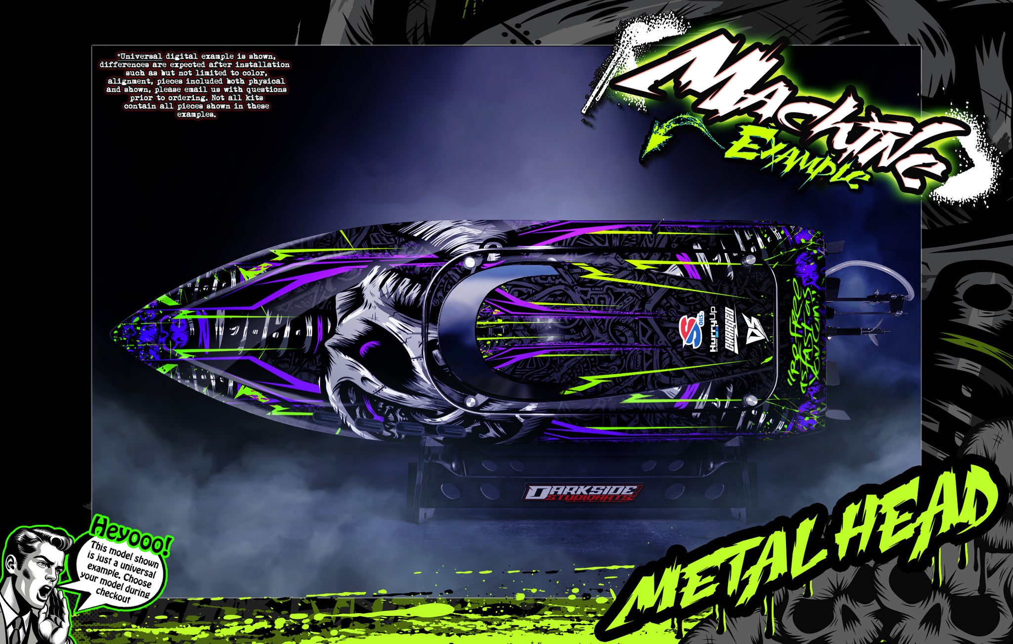 'Metal Head' Themed Graphics Skin Kit Fits TFL Pursuit Pagani SD4 Zonda Cheetah Fighter Cat | Darkside Studio Arts LLC.