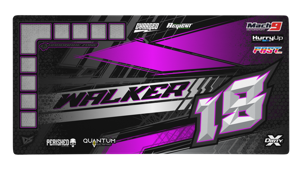 'Redline' Premium RC Pit / Work Mat – Customizable, Rollable, Rubber non-slip base, Polyester Top, Stitched Edges | Darkside Studio Arts LLC.