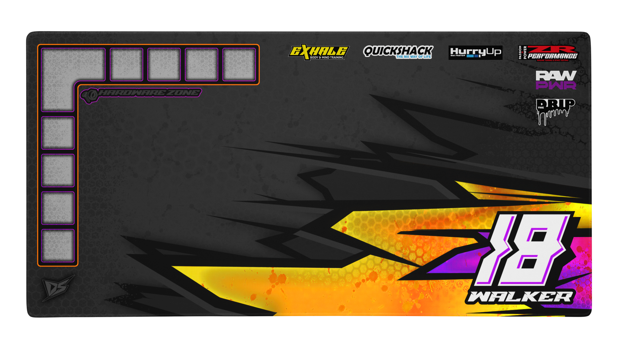 'Hyper' Premium RC Pit / Work Mat – Customizable, Rollable, Rubber non-slip base, Polyester Top, Stitched Edges | Darkside Studio Arts LLC.