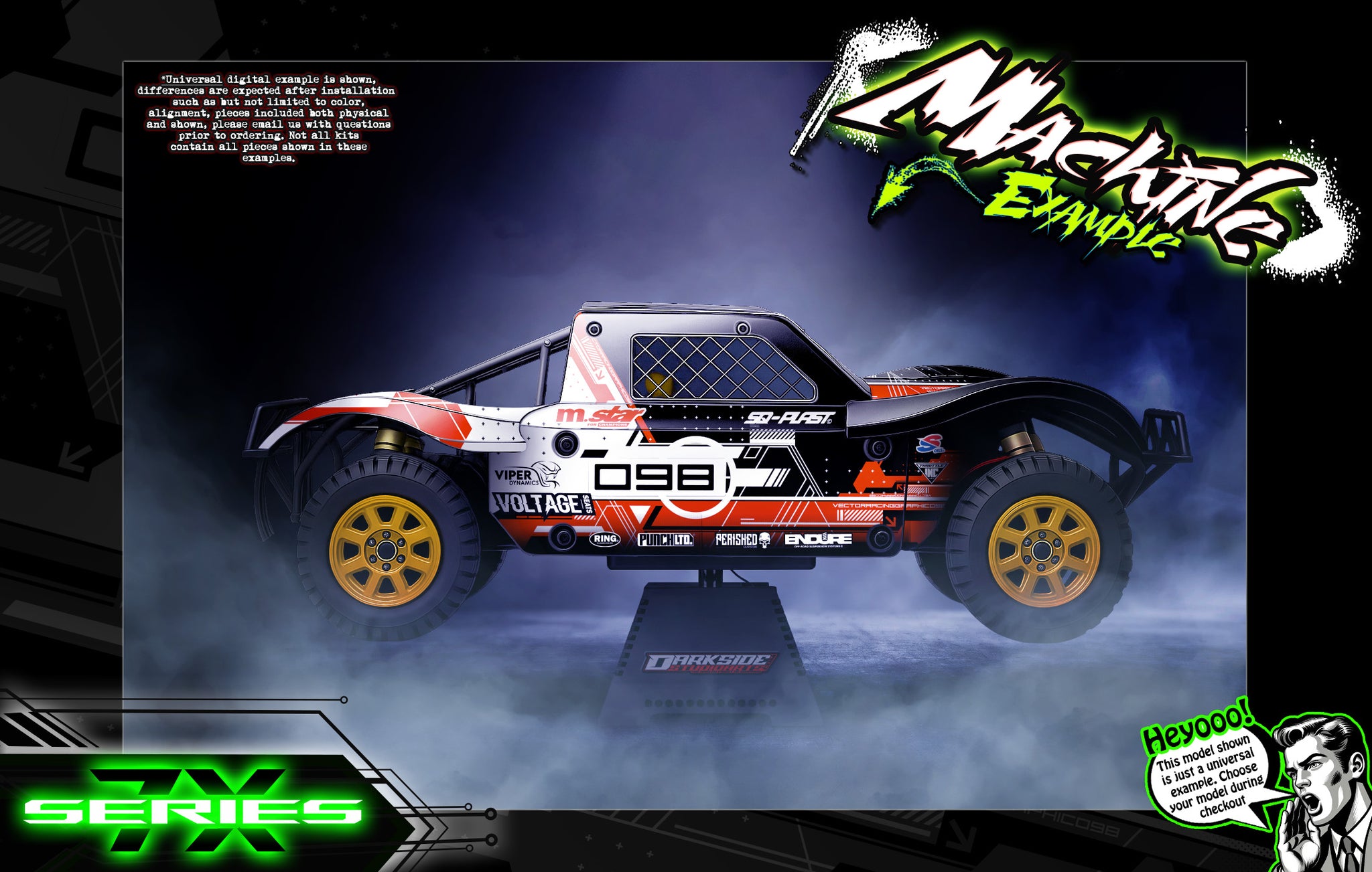 'Series 7X' Themed Body Decal Graphics Kit Fits Losi 5Ive-T / Rovan / King Motor 30° North Big Flex (Which Can Fit 2.0 ChassisAs Well) | Darkside Studio Arts LLC.