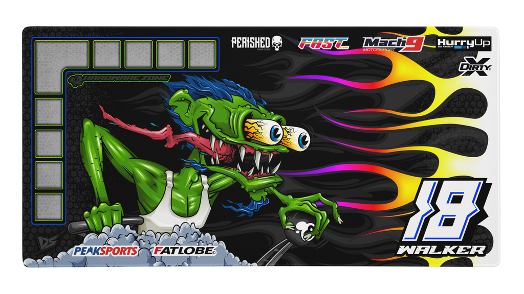 'Need For Speed V2' Premium RC Pit / Work Mat – Customizable, Rollable, Rubber non-slip base, Polyester Top, Stitched Edges | Darkside Studio Arts LLC.