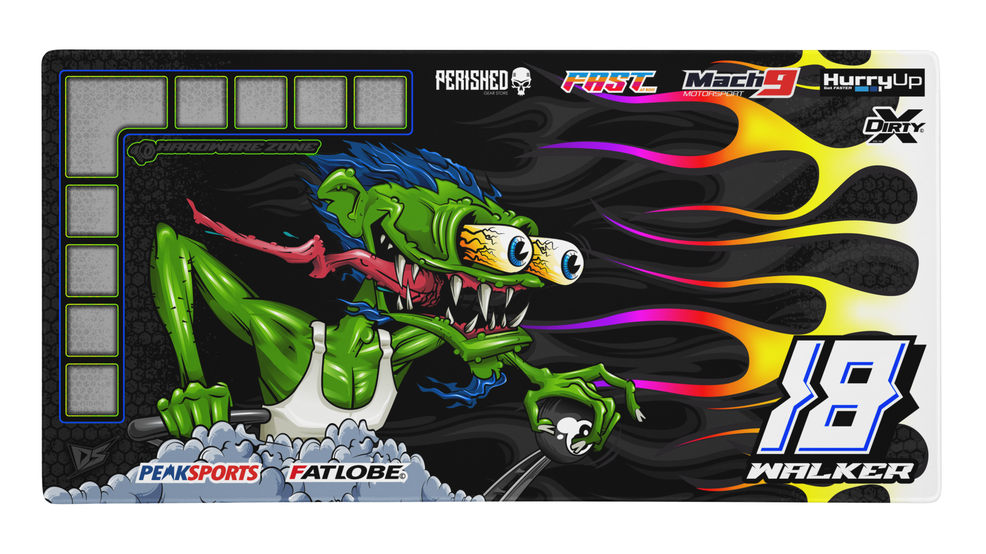 'Need For Speed V2' Premium RC Pit / Work Mat – Customizable, Rollable, Rubber non-slip base, Polyester Top, Stitched Edges - Darkside Studio Arts LLC.