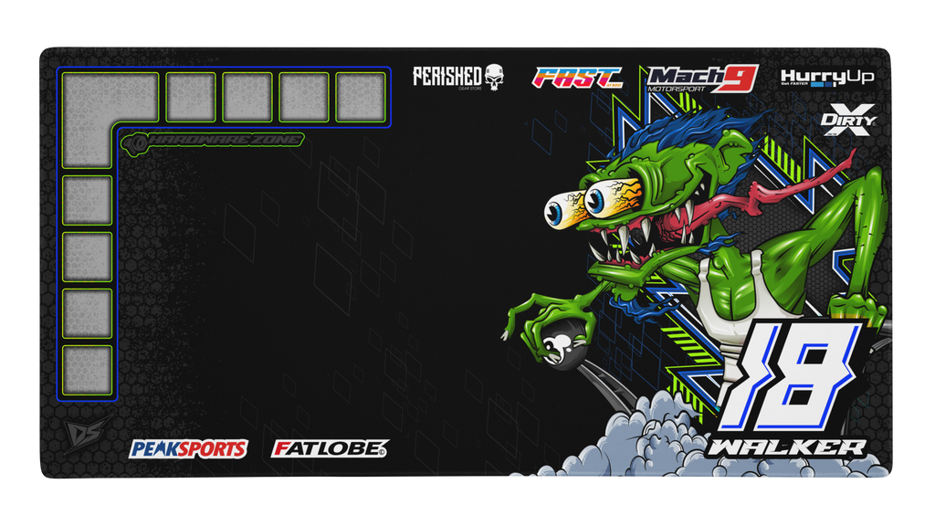 'Need For Speed V1' Premium RC Pit / Work Mat – Customizable, Rollable, Rubber non-slip base, Polyester Top, Stitched Edges | Darkside Studio Arts LLC.