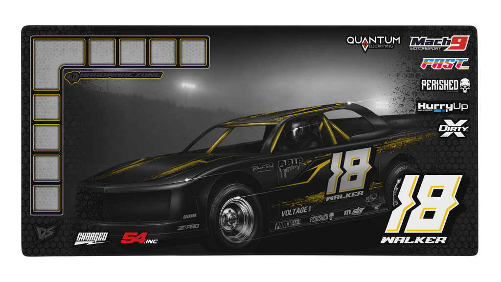 'Street Stock Series' Premium RC Pit / Work Mat – Customizable, Rollable, Rubber non-slip base, Polyester Top, Stitched Edges | Darkside Studio Arts LLC.