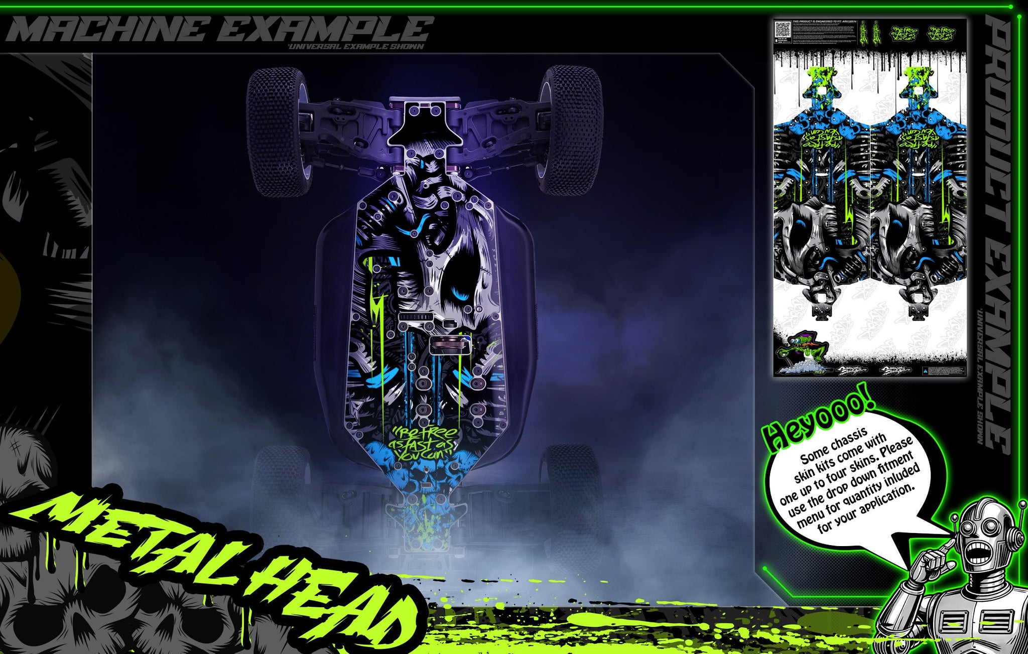 'Metal Head' Themed Chassis Skin Fits Rovan® | ROFUN® | F5 | RF5 | Baja 5B | Darkside Studio Arts LLC - 1