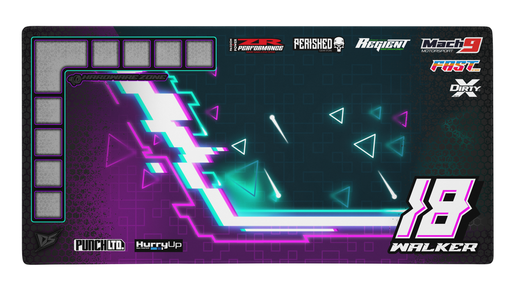 'Glitch Byte' Premium RC Pit / Work Mat – Customizable, Rollable, Rubber non-slip base, Polyester Top, Stitched Edges | Darkside Studio Arts LLC.