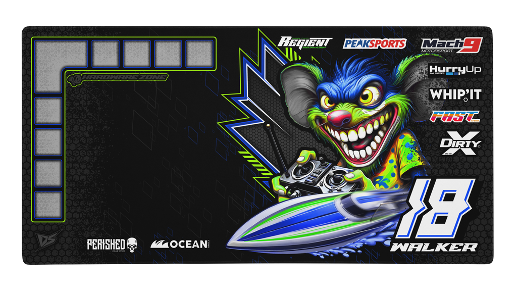 'RC Boat Series' Premium RC Pit / Work Mat – Customizable, Rollable, Rubber non-slip base, Polyester Top, Stitched Edges | Darkside Studio Arts LLC.