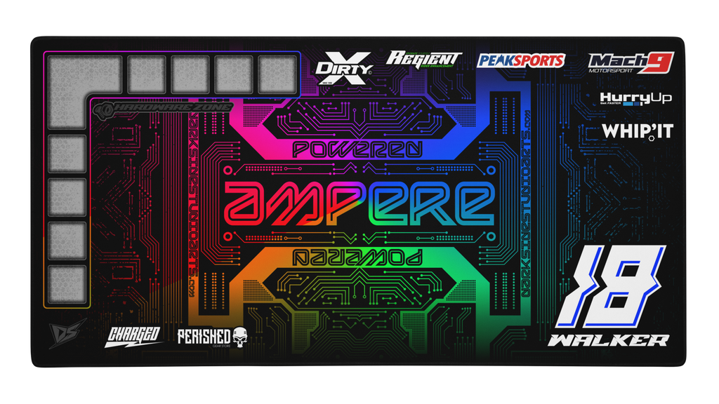 'Short Circuit' Premium RC Pit / Work Mat – Customizable, Rollable, Rubber non-slip base, Polyester Top, Stitched Edges | Darkside Studio Arts LLC.