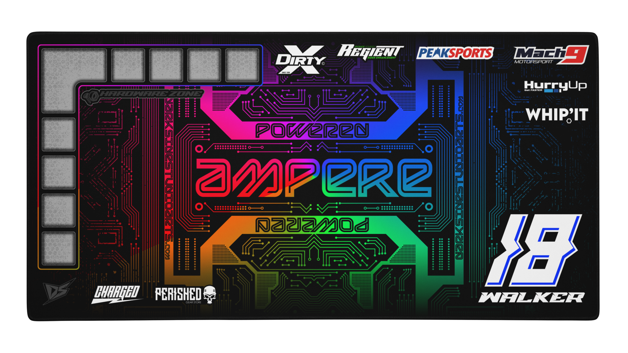 'Short Circuit' Premium RC Pit / Work Mat – Customizable, Rollable, Rubber non-slip base, Polyester Top, Stitched Edges | Darkside Studio Arts LLC.