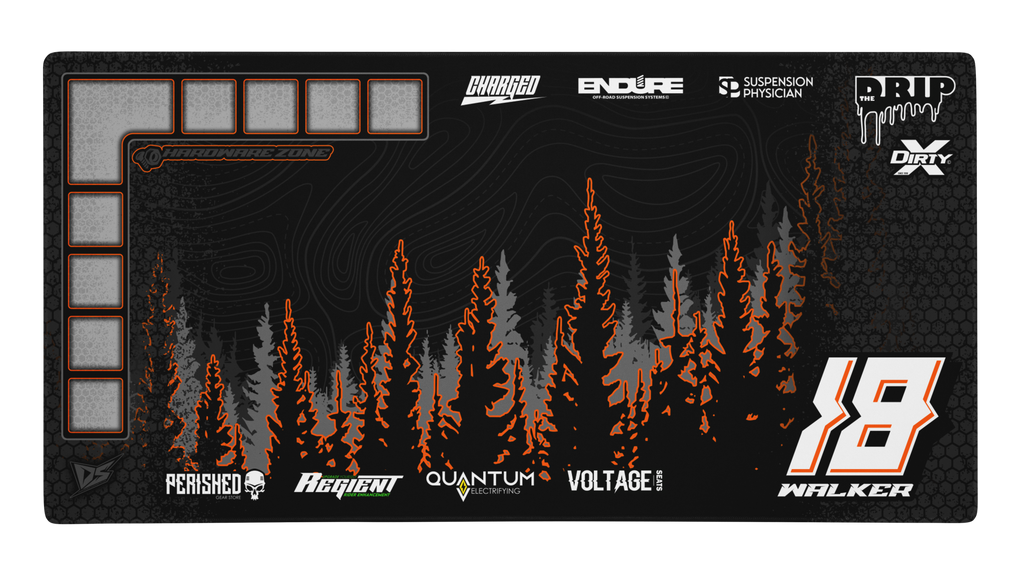 'Devils Peak' Premium RC Pit / Work Mat – Customizable, Rollable, Rubber non-slip base, Polyester Top, Stitched Edges | Darkside Studio Arts LLC.