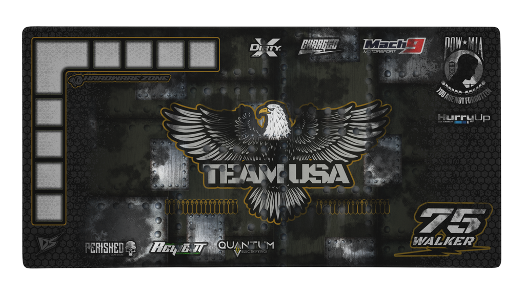 'Team USA' Premium RC Pit / Work Mat – Customizable, Rollable, Rubber non-slip base, Polyester Top, Stitched Edges | Darkside Studio Arts LLC.