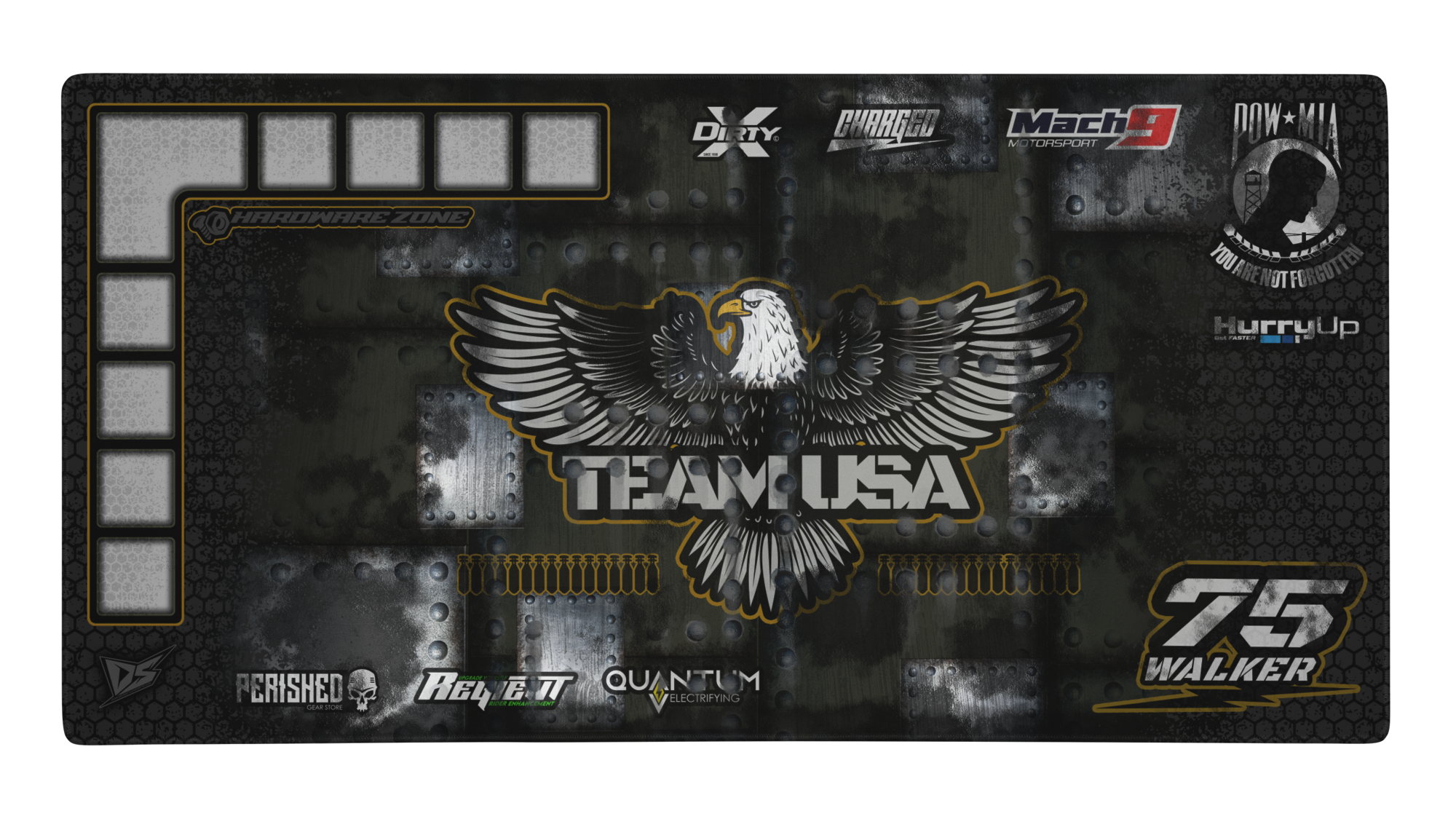 'Team USA' Premium RC Pit / Work Mat – Customizable, Rollable, Rubber non-slip base, Polyester Top, Stitched Edges | Darkside Studio Arts LLC.