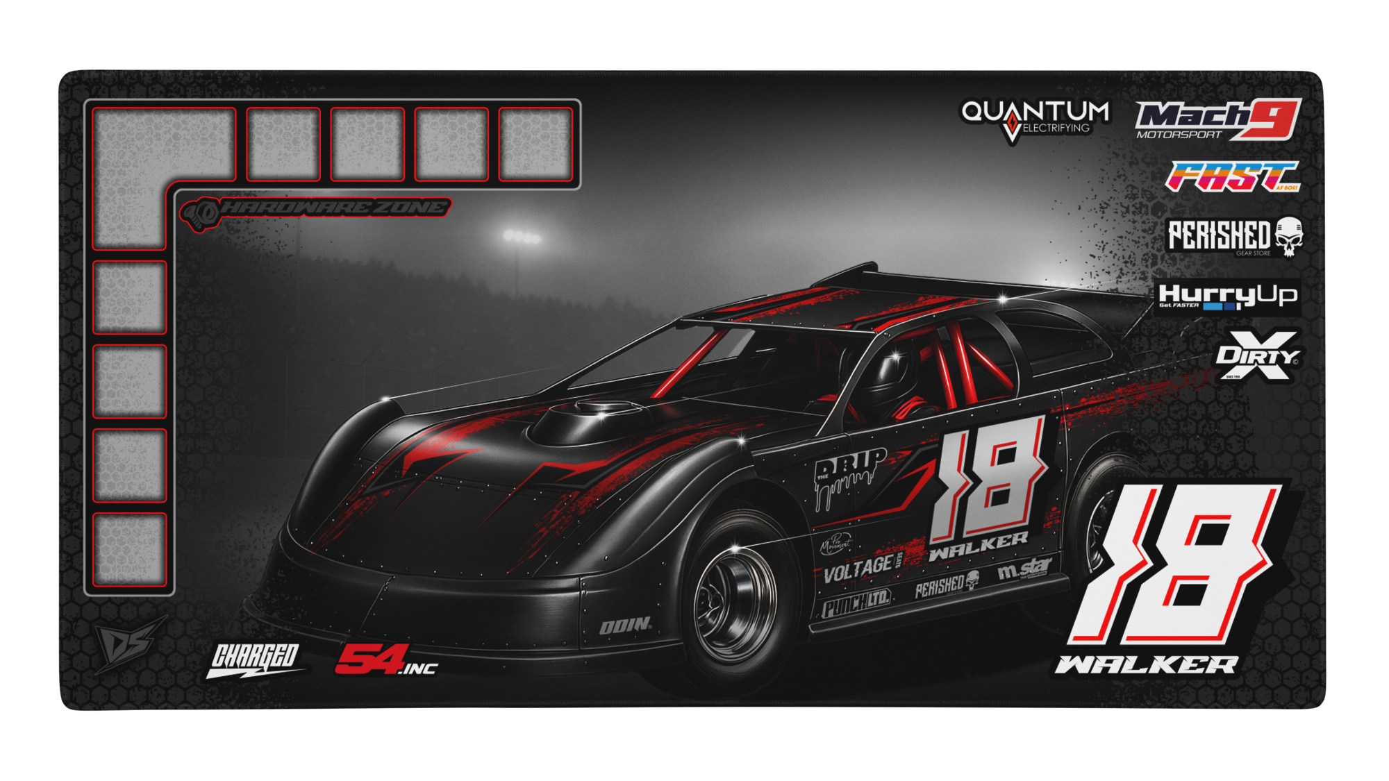 'Late Model Series' Premium RC Pit / Work Mat – Customizable, Rollable, Rubber non-slip base, Polyester Top, Stitched Edges | Darkside Studio Arts LLC.