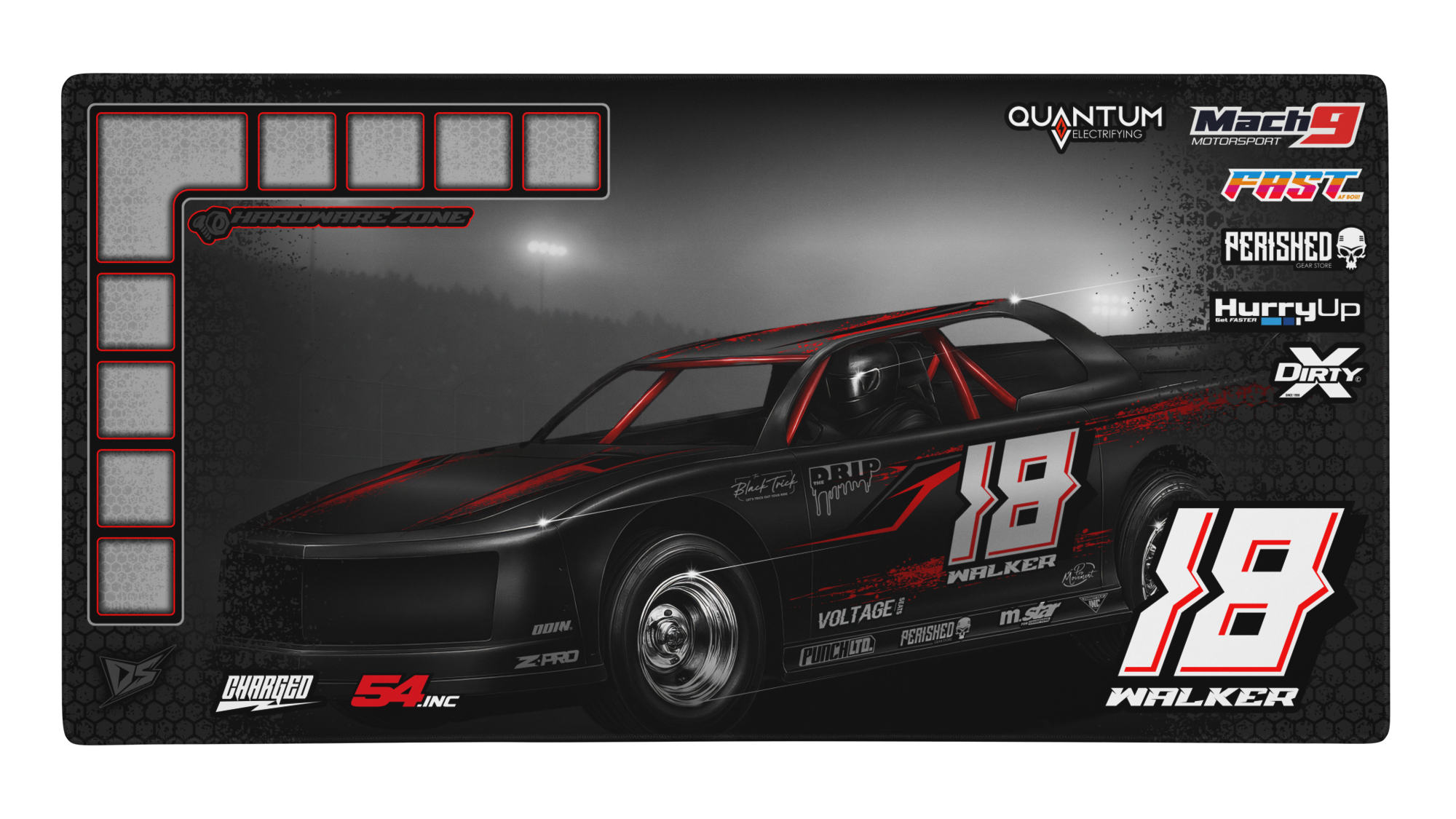 'Street Stock Series' Premium RC Pit / Work Mat – Customizable, Rollable, Rubber non-slip base, Polyester Top, Stitched Edges | Darkside Studio Arts LLC.