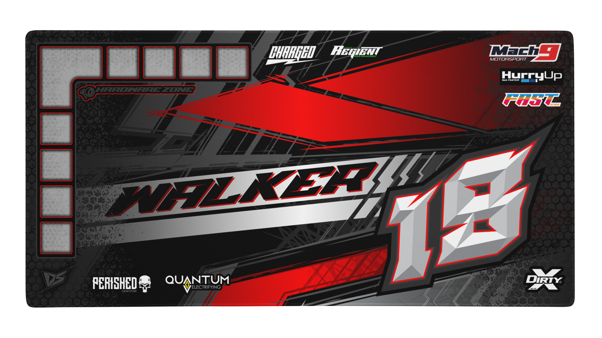 'Redline' Premium RC Pit / Work Mat – Customizable, Rollable, Rubber non-slip base, Polyester Top, Stitched Edges | Darkside Studio Arts LLC.