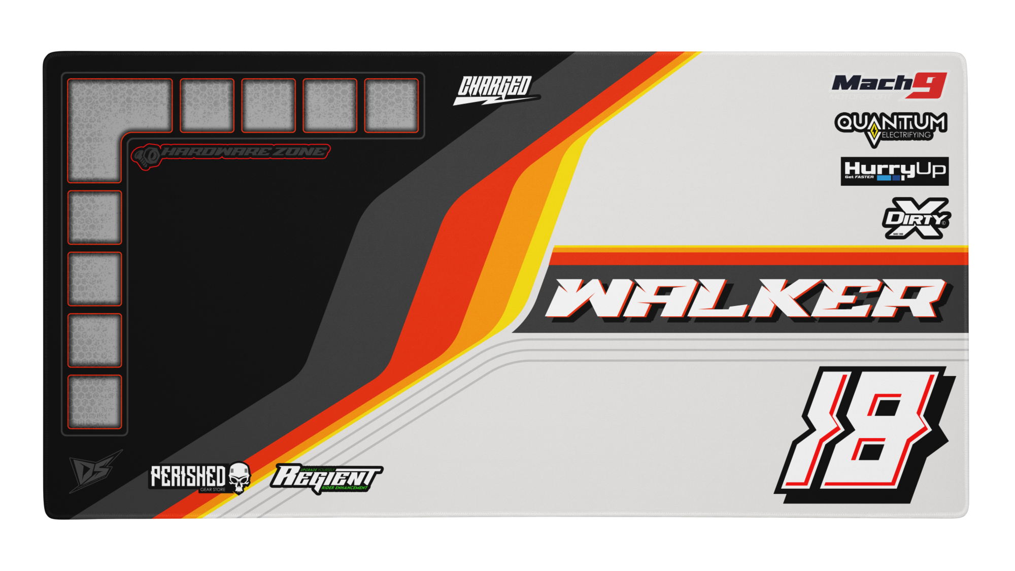 'Throwback' Premium RC Pit / Work Mat – Customizable, Rollable, Rubber non-slip base, Polyester Top, Stitched Edges | Darkside Studio Arts LLC.