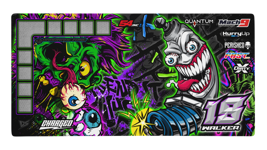 'Ruckus V2' Premium RC Pit / Work Mat – Customizable, Rollable, Rubber non-slip base, Polyester Top, Stitched Edges | Darkside Studio Arts LLC.