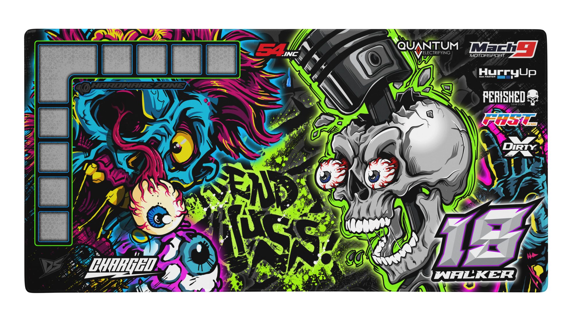 'Ruckus V1' Premium RC Pit / Work Mat – Customizable, Rollable, Rubber non-slip base, Polyester Top, Stitched Edges