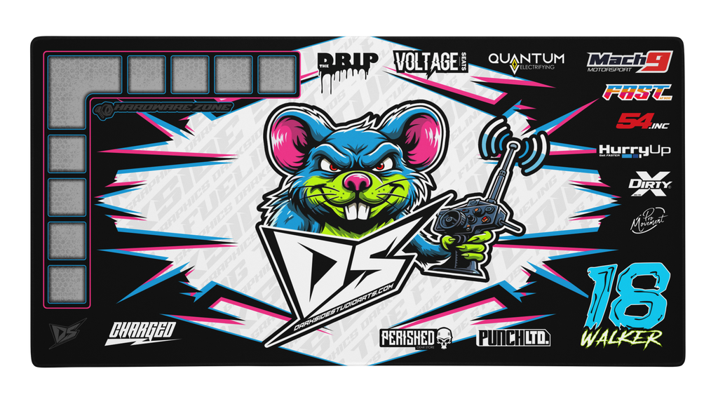 'Darkside Studios V2' Premium RC Pit / Work Mat – Customizable, Rollable, Rubber non-slip base, Polyester Top, Stitched Edges | Darkside Studio Arts LLC.