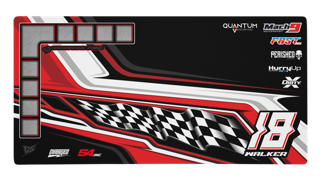 'Finish Line' Premium RC Pit / Work Mat – Customizable, Rollable, Rubber non-slip base, Polyester Top, Stitched Edges | Darkside Studio Arts LLC.