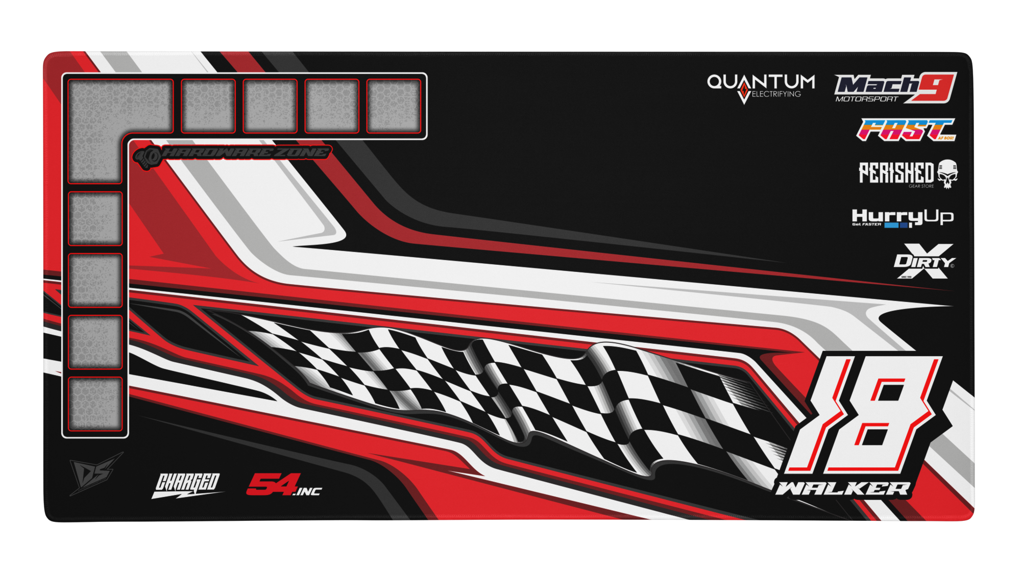 'Finish Line' Premium RC Pit / Work Mat – Customizable, Rollable, Rubber non-slip base, Polyester Top, Stitched Edges | Darkside Studio Arts LLC.