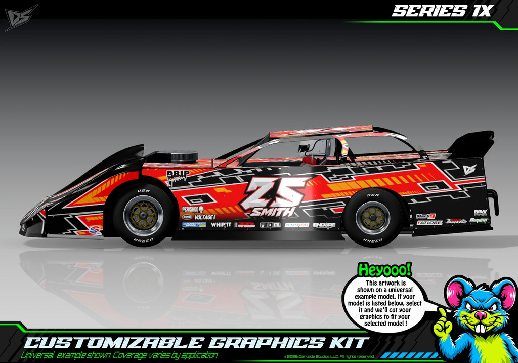 Series 1X graphics kit for JBody RC Crate Late Model — Orange — universal example artwork preview 2