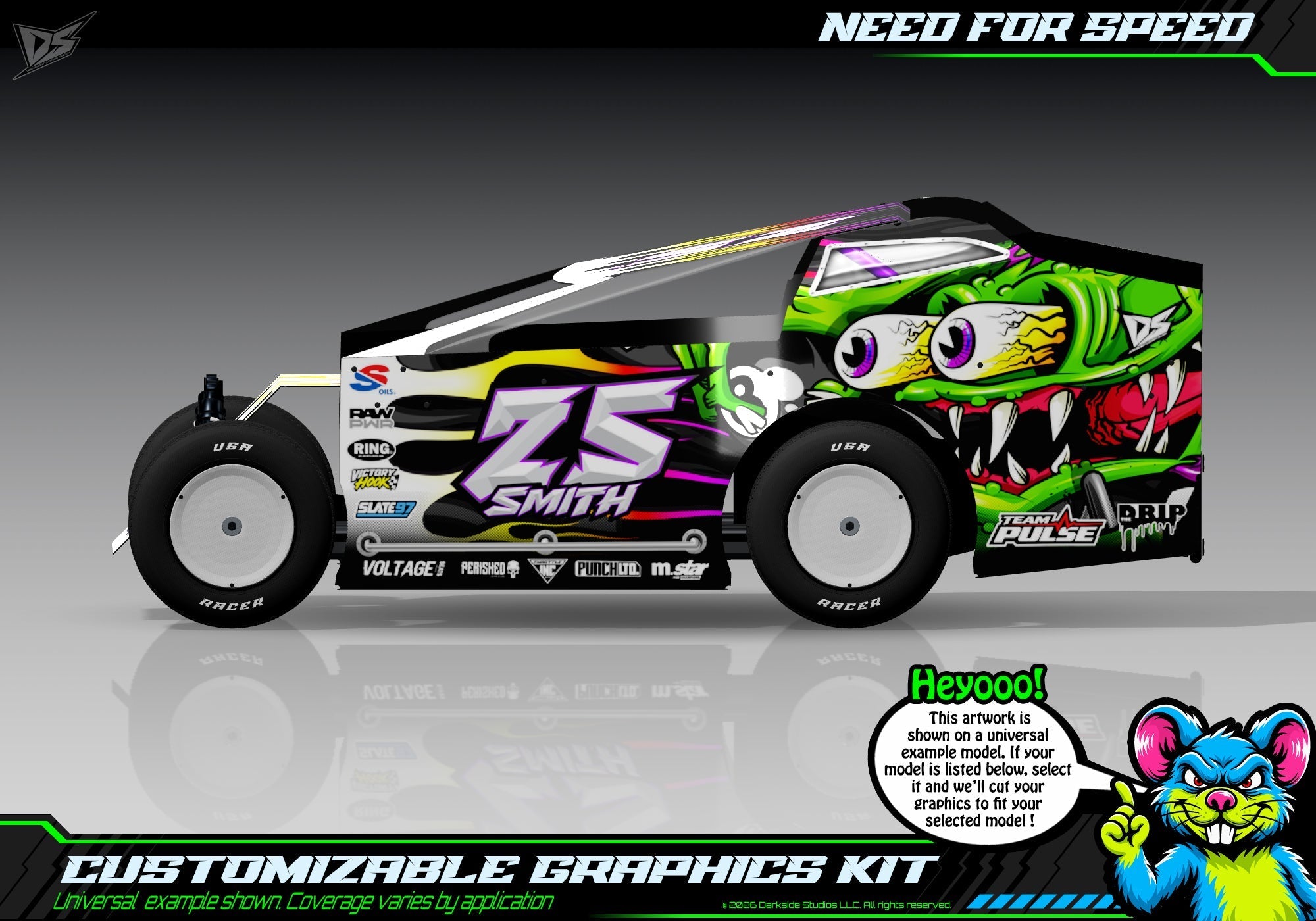 Need For Speed graphics kit for JBody RC Mini Mudboss — universal example artwork preview 1