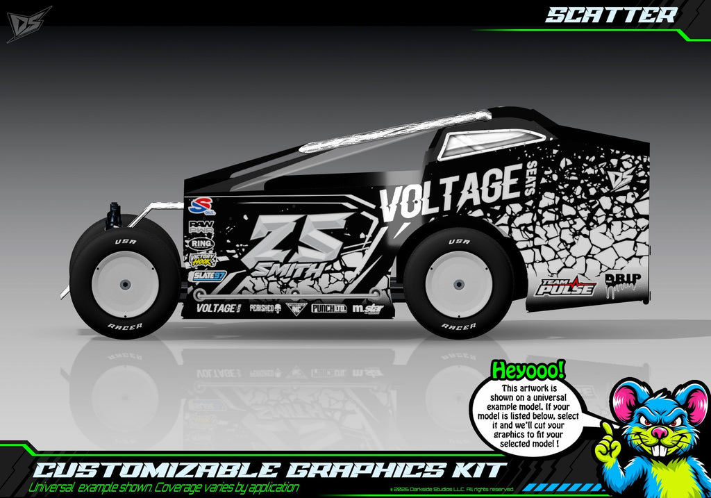 Scatter graphics kit for JBody RC Mini Mudboss — White — universal example artwork preview 1