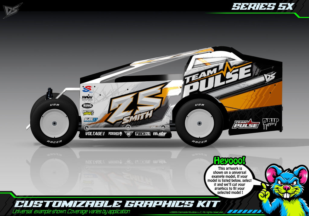 Series 5X graphics kit for JBody RC Mini Mudboss — Orange — universal example artwork preview 2