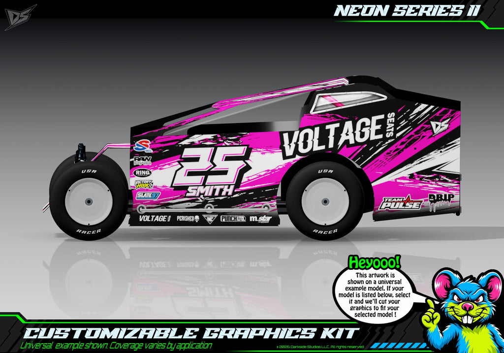 Neon Series II graphics kit for JBody RC Standard Mudboss — Neon Pink — universal example artwork preview 1