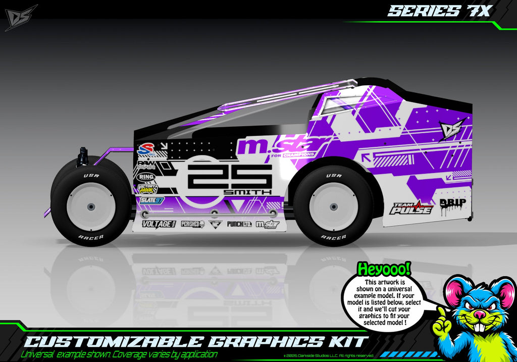 Series 7X graphics kit for JBody RC Standard Mudboss — Purple — universal example artwork preview 1