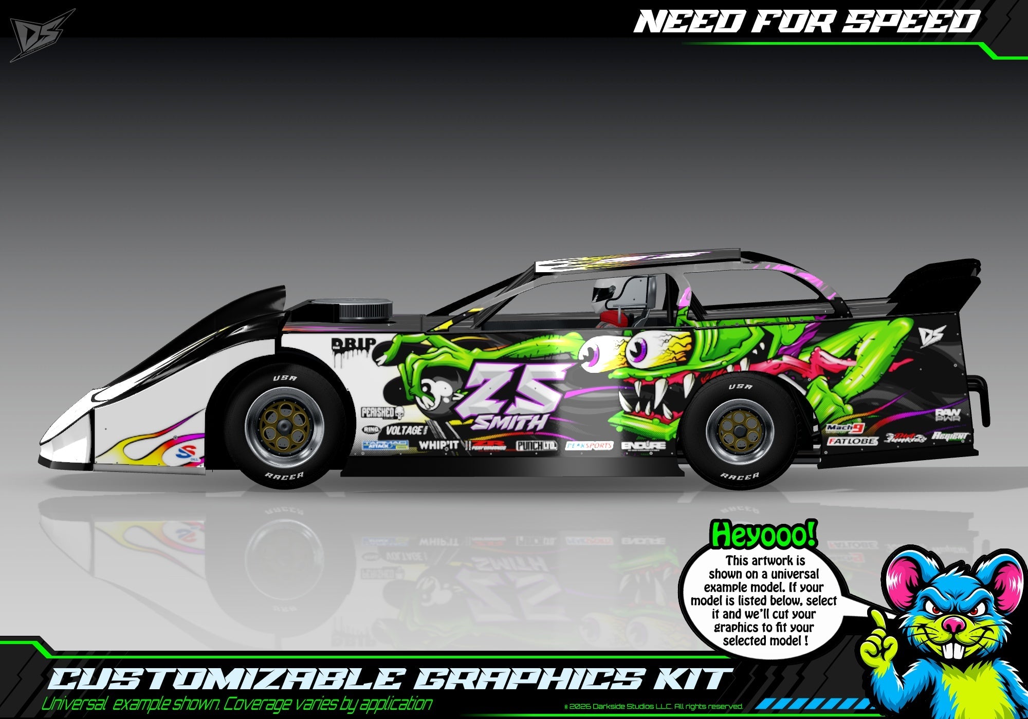 Need For Speed graphics kit for Losi 1/10 22S Dirt Late Model — universal example artwork preview