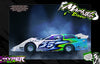 Hyper: White, blue and green racing car example. Design available for Mr. Kustoms RC body wraps.