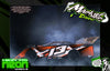 Neon Series III: Orange racing car example. Design available for Mr. Kustoms RC body wraps.